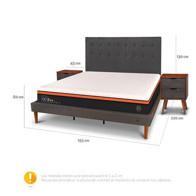 Imagen 2 del producto Cama Europea Curve CIC King Bee Comfort + Respaldo + 2 Veladores