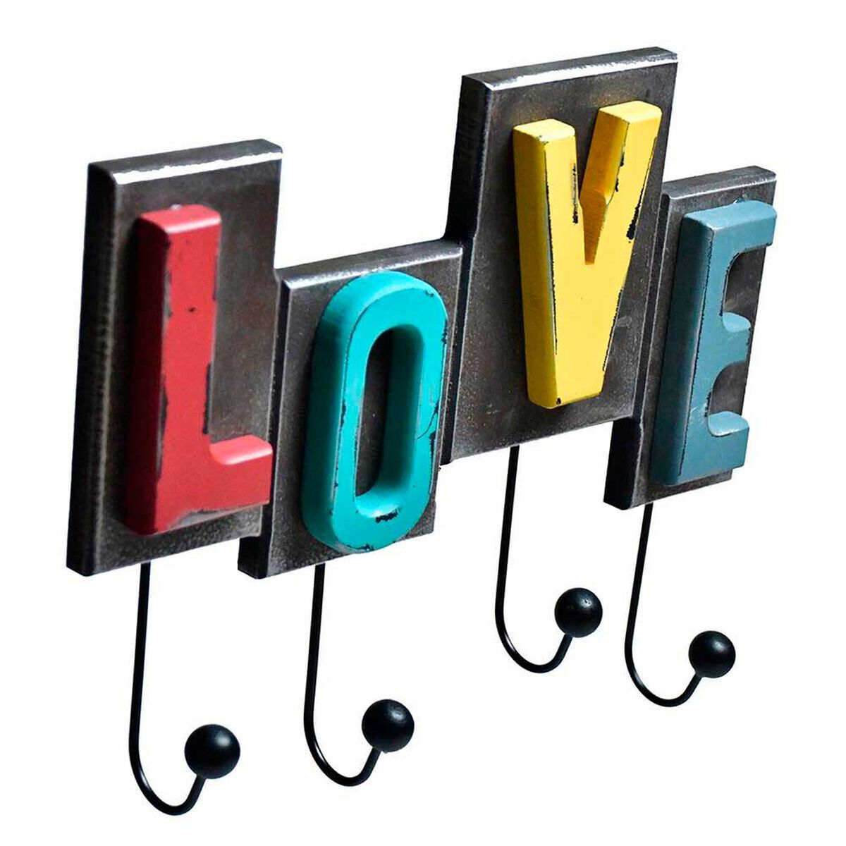 Perchero Madera Vgo 4 Ganchos Love Gris Combinado