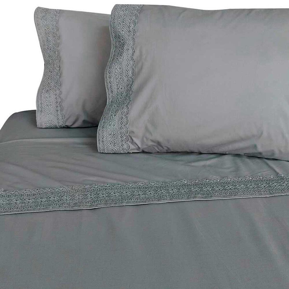 Juego de S&aacute;banas Illusions 180 Hilos 2 Plazas Broderie Gris