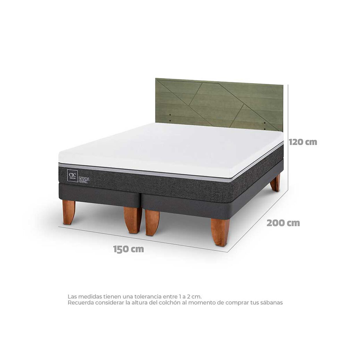 Cama Europea CIC Base Dividida 2 Plazas Ortopedic Advance + Respaldo Villarrica Olivo
