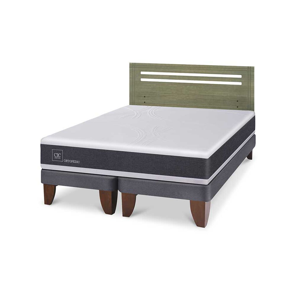 Cama Europea CIC Base Dividida 2 Plazas Ortopedic + Respaldo Munich Olivo