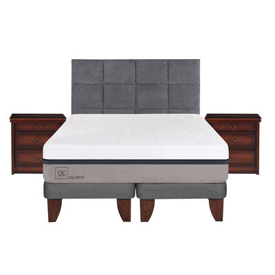 Cama Europea CIC Base Dividida King Balance + Respaldo + 2 Veladores Tamesis