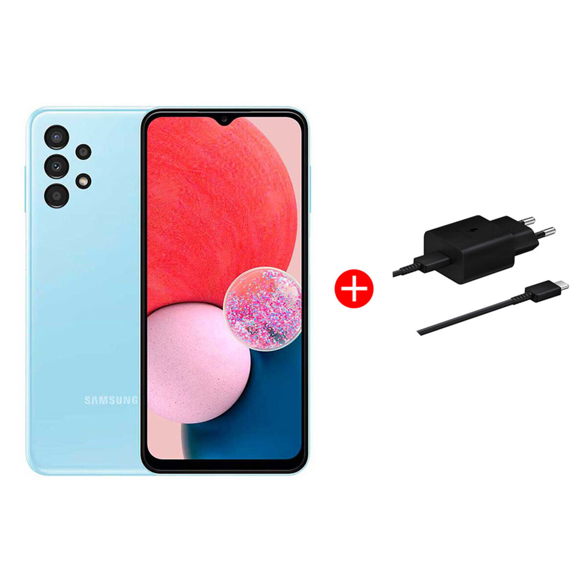 Combo Celular Samsung Galaxy A13 128GB 6,6" Light Blue Liberado + Cargador USB Tipo-C 15W Negro