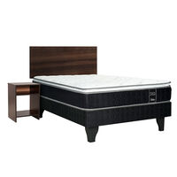 Cama Europea Celta 1,5 Plazas Black Soul + Respaldo + Velador Castilla