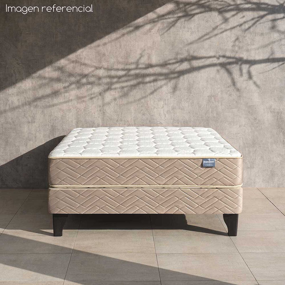 Cama Europea Celta Base Dividida 2 Plazas Bamboo + Plumón + Sábanas + 2 Almohadas