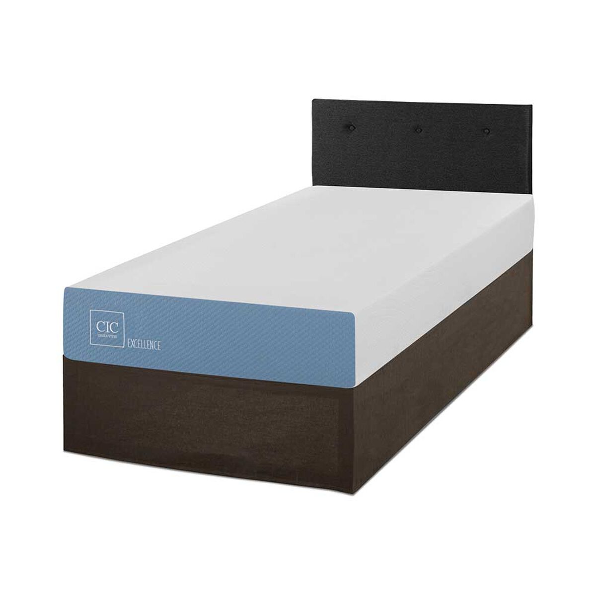 Cama Europea CIC Iron Smart 1,5 Plazas Excellence + Respaldo Black Tapizado + Fald&oacute;n