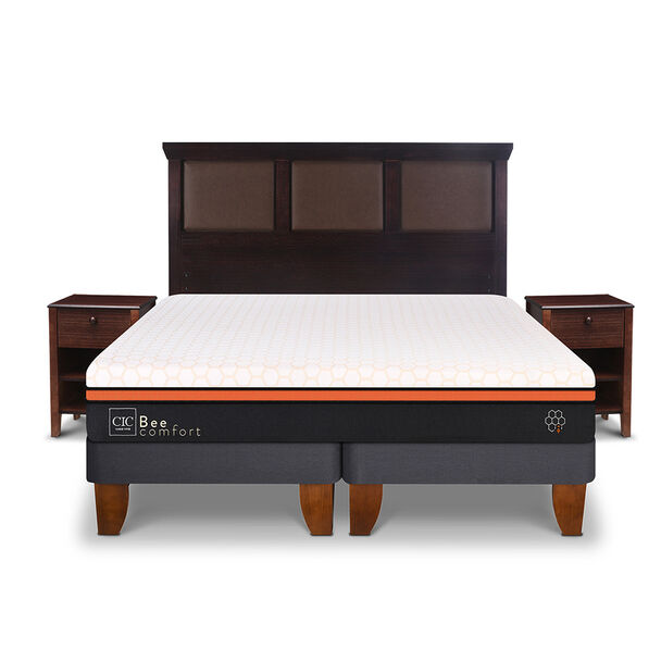 Cama Europea CIC Base Dividida 2 Plazas Bee Comfort + Respaldo + 2 Veladores