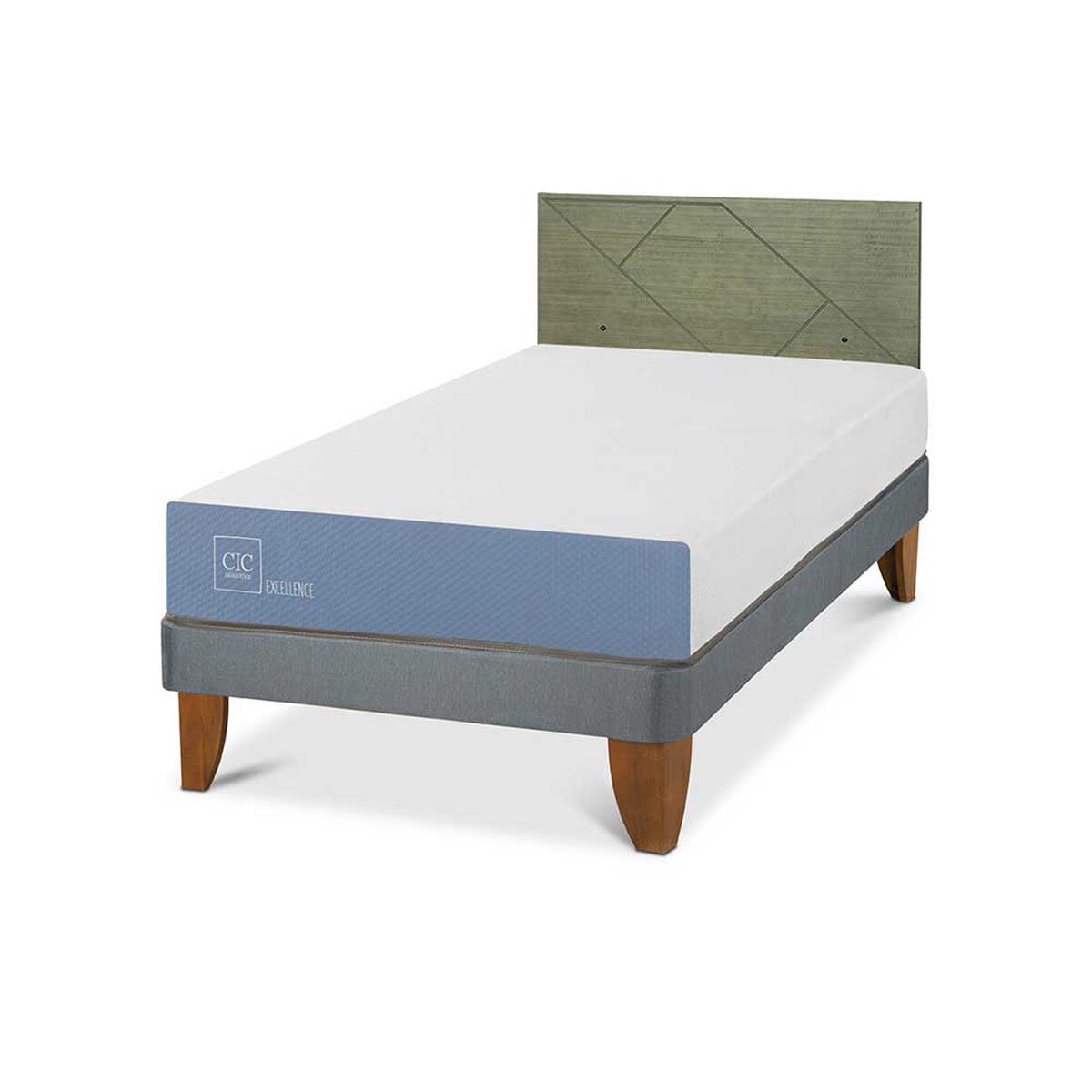 Cama Europea CIC 1,5 Plazas Excellence + Respaldo Villarrica Olivo