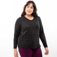 Sweater Con Apliques Mujer Extralindas Negro, Petroleo, Rosado