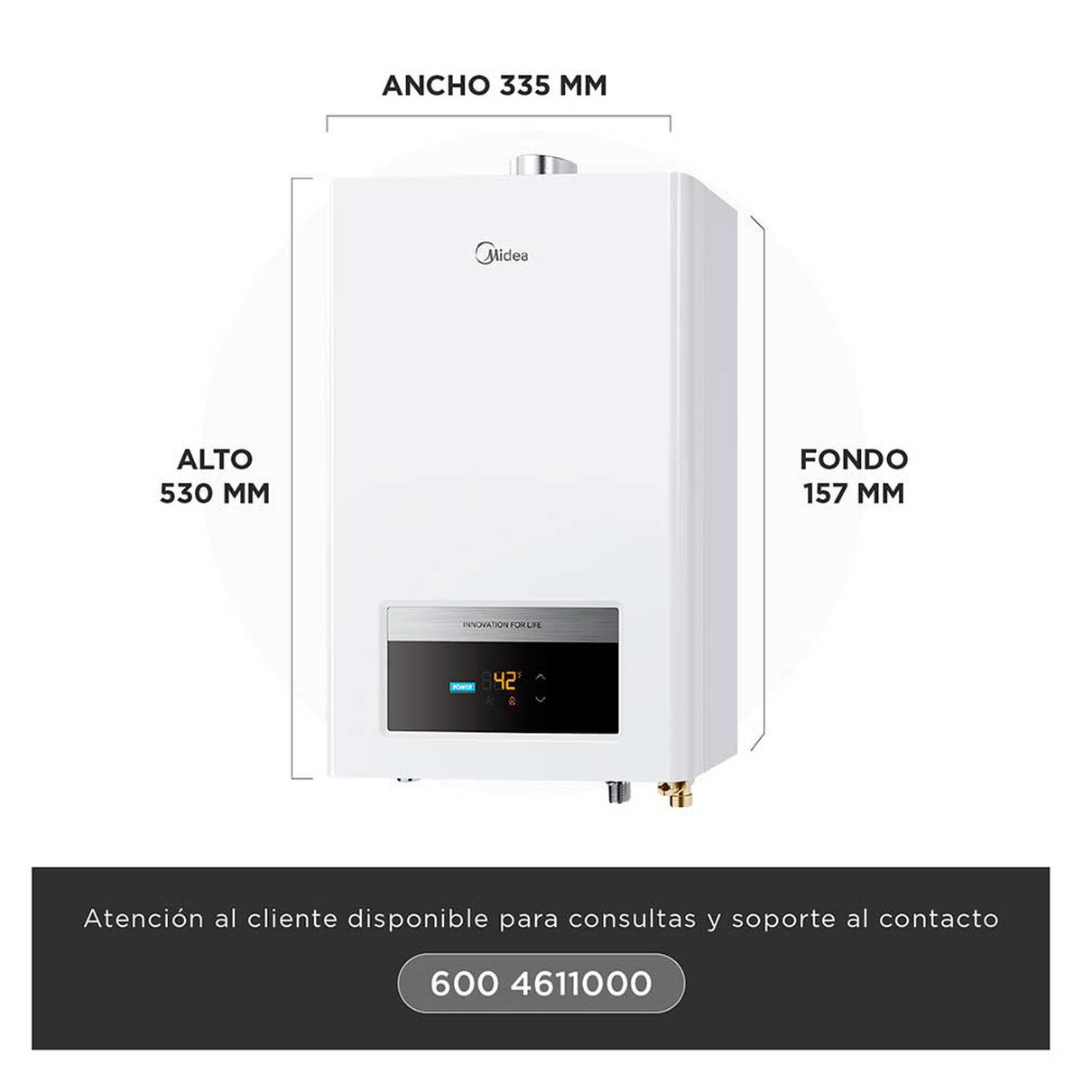 Calefont Gas Licuado Midea MGWH13-26EQPCLW-GL Tiro Forzado 13 lts.