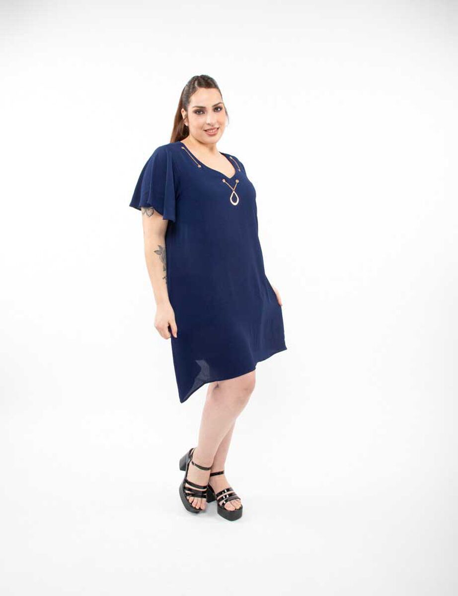 Vestido Corto Superlindas Liso Manga Corta Mujer Extralindas