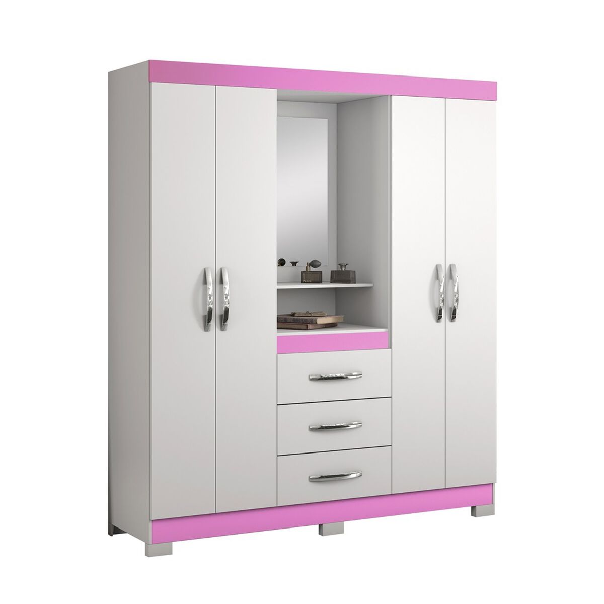 Clóset Home Mobili Cavic 4 Puertas 3 Cajones Blanco Rosa