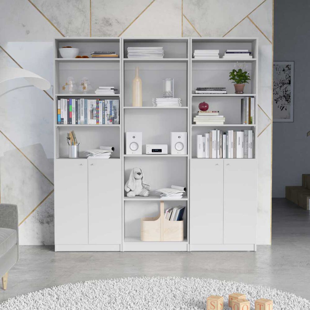 2 Estantes 2 Puertas + Estante 4 Repisas + 3 Complementos TuHome Home Blanco