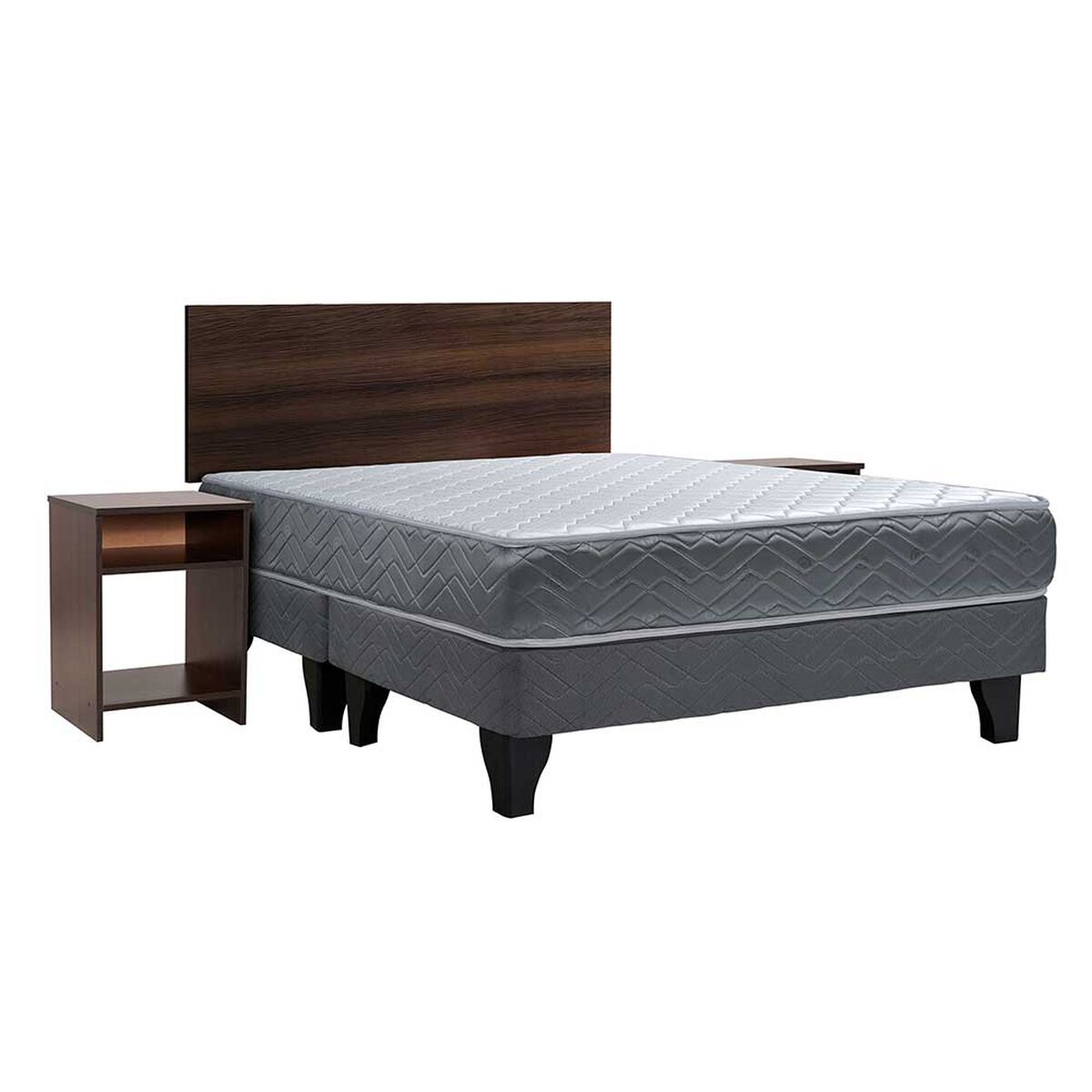 Cama Europea Celta Base Dividida 2 Plazas Cadiz + Respaldo + 2 Veladores Castilla Café