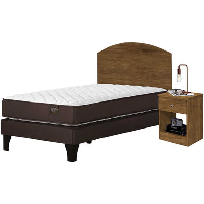 Combo Cama Europea Rosen 1,5 Plazas Ergo T + Respaldo + Velador Casanova 1,5 Plazas Jequitiba