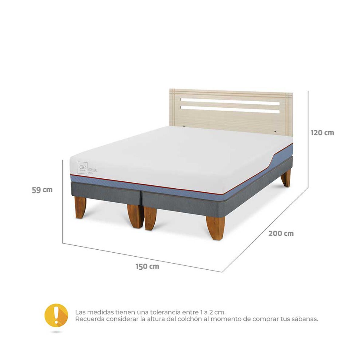 Cama Europea CIC Base Dividida 2 Plazas Excellence Plus + Respaldo Munich Alpino