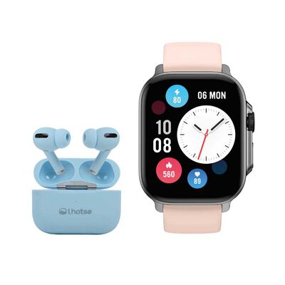 Kit Smartwatch Lhotse Connect S03 Pink + Audífonos RM7 Blue