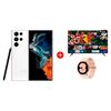 Combo Celular Samsung Galaxy S22 Ultra 128GB 6,8" Phantom White Liberado + LED 55" UN55AU7090 Smart TV 4K Ultra HD 2022 + Smartwatch Galaxy Watch4 LTE 40mm Pink Gold