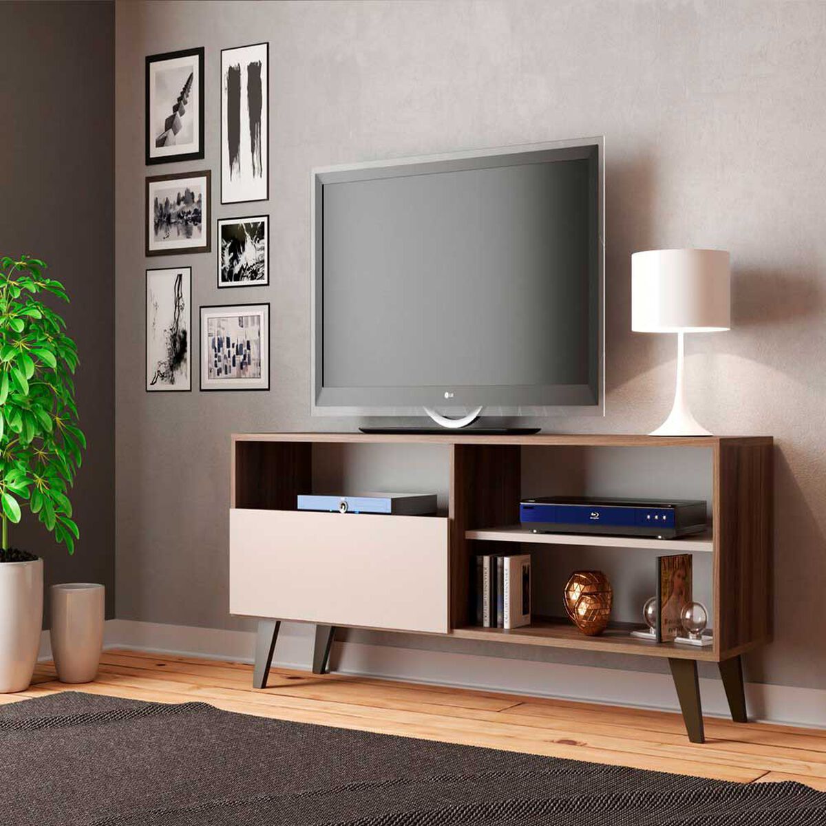 Rack TV Altavision Detroit Caf Hasta 55" Café blanco