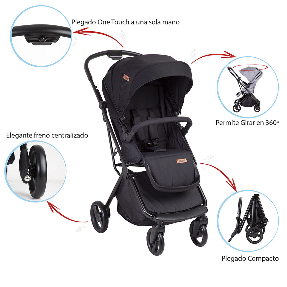 Coche Cuna Travel System Bebe Swift 360 Negro Bebesit