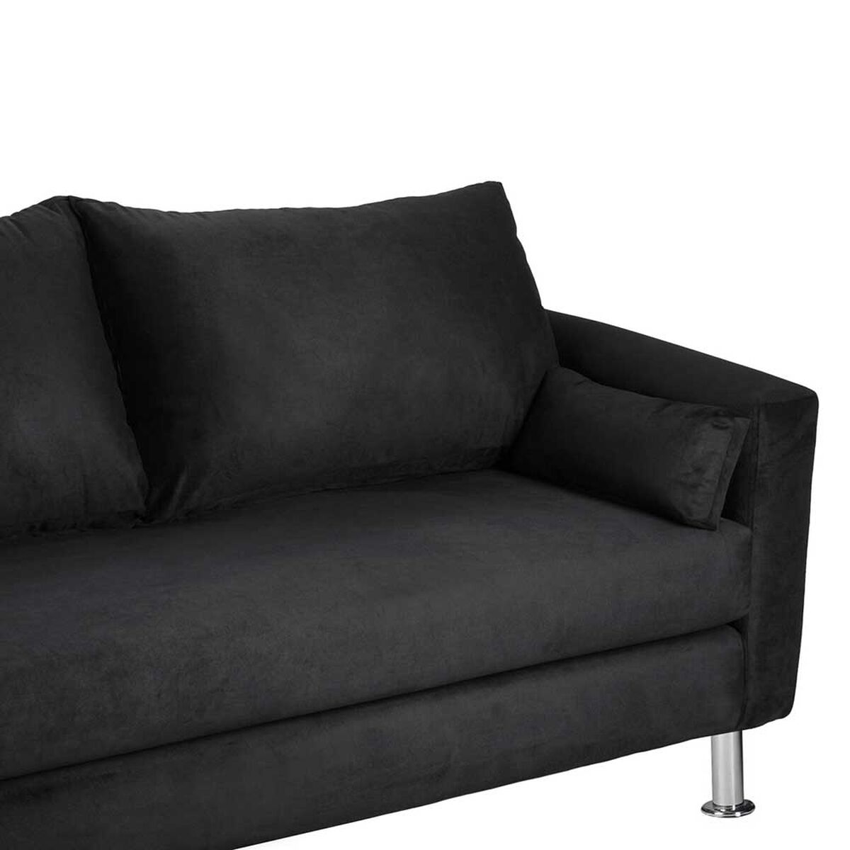 Juego de Living Bodevir Sky Felpa 12 Sofá 3 Cuerpos + Dos Pouf 1 Cuerpo Negro 