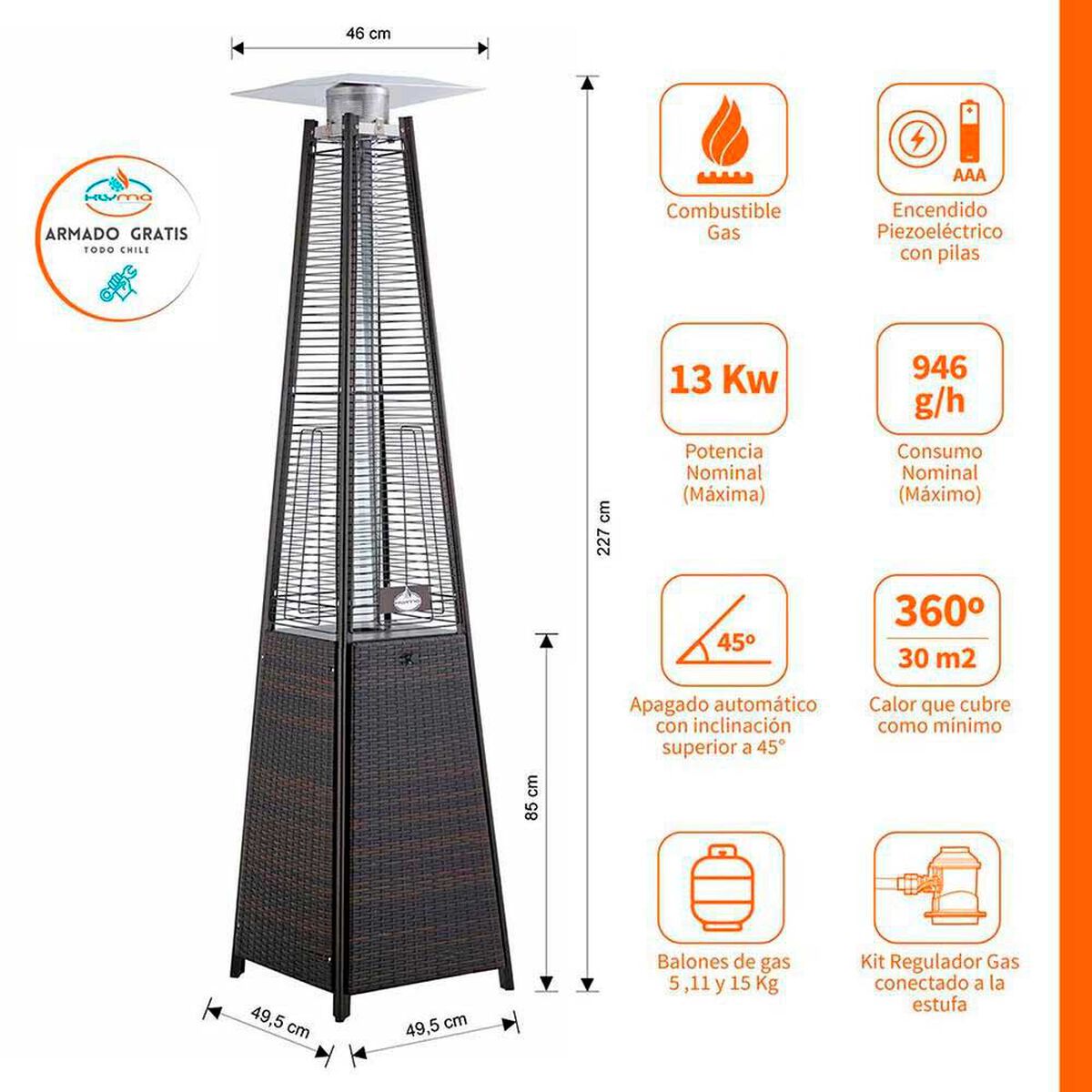 Estufa a Gas Exterior Terraza Klyma Obelisk Rattan