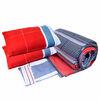 Combo Cama Europea Celta 2 Plazas New Atlantis + Respaldo + 2 Veladores Casanova 2 Plazas Nogal + Set Textiles 2 Plazas Casanova + Almohadas + Frigobar Mabe RMF02LRX0 45 lt