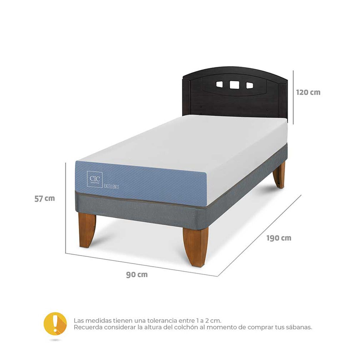 Cama Europea CIC 1 Plaza Excellence + Respaldo Gales Negro