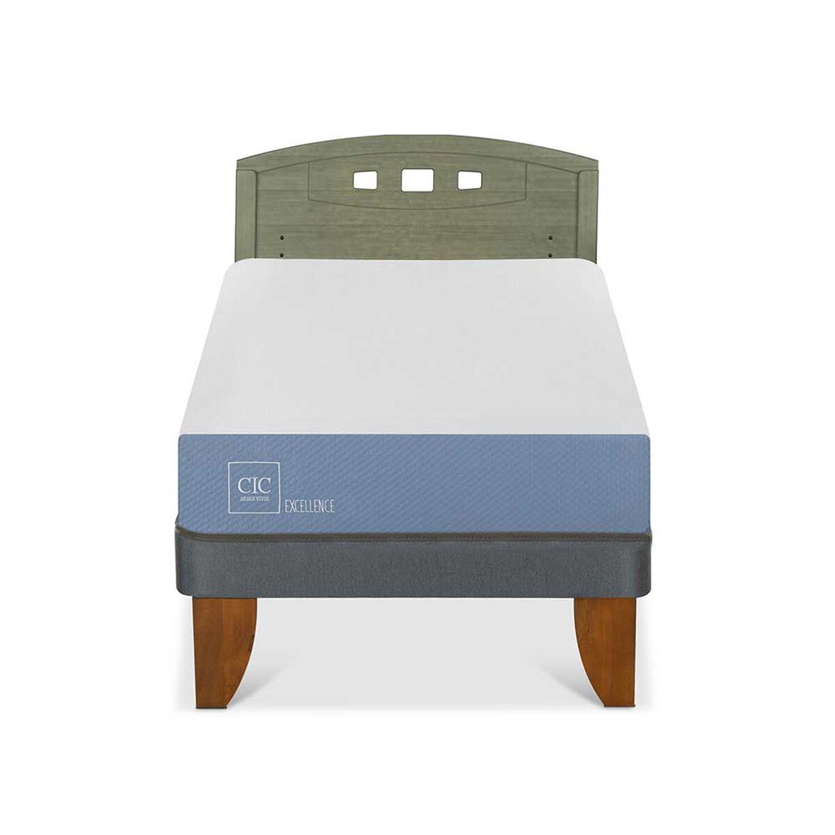 Cama Europea CIC 1 Plaza Excellence + Respaldo Gales Olivo