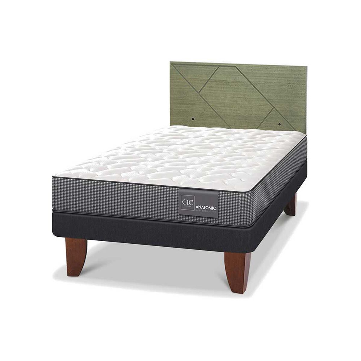 Cama Europea CIC 1,5 Plazas Anatomic + Respaldo Villarrica Olivo