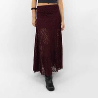 Falda Maxi Encaje Mujer Icono Burdeo