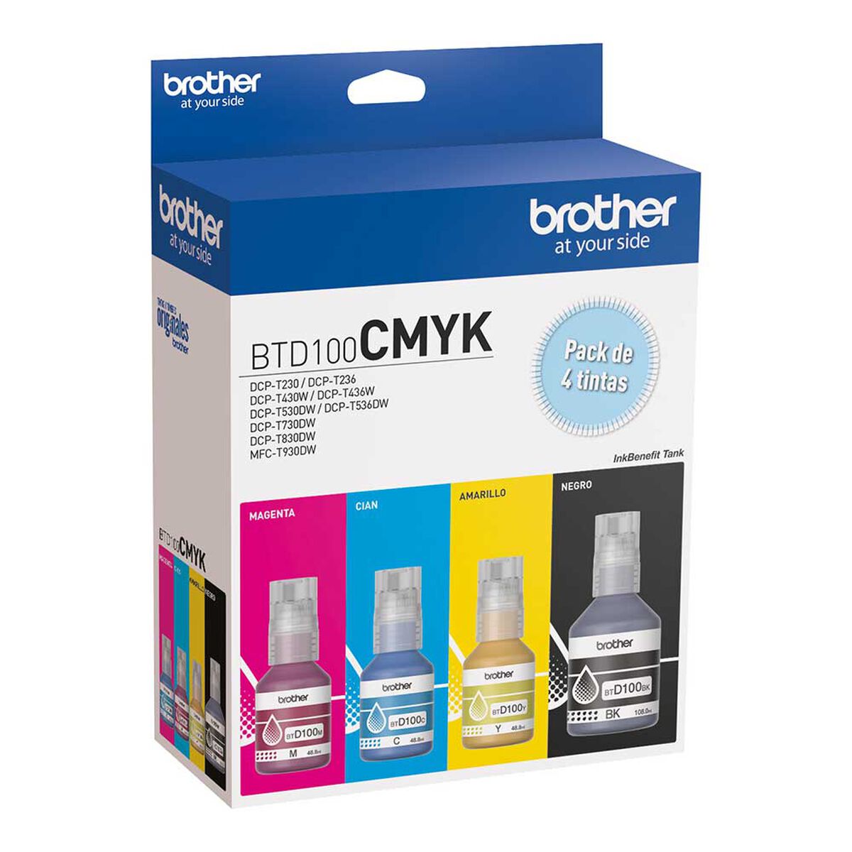 Pack 4 tintas Brother BTD100CMYK Cian, Magenta, Amarillo y Negro