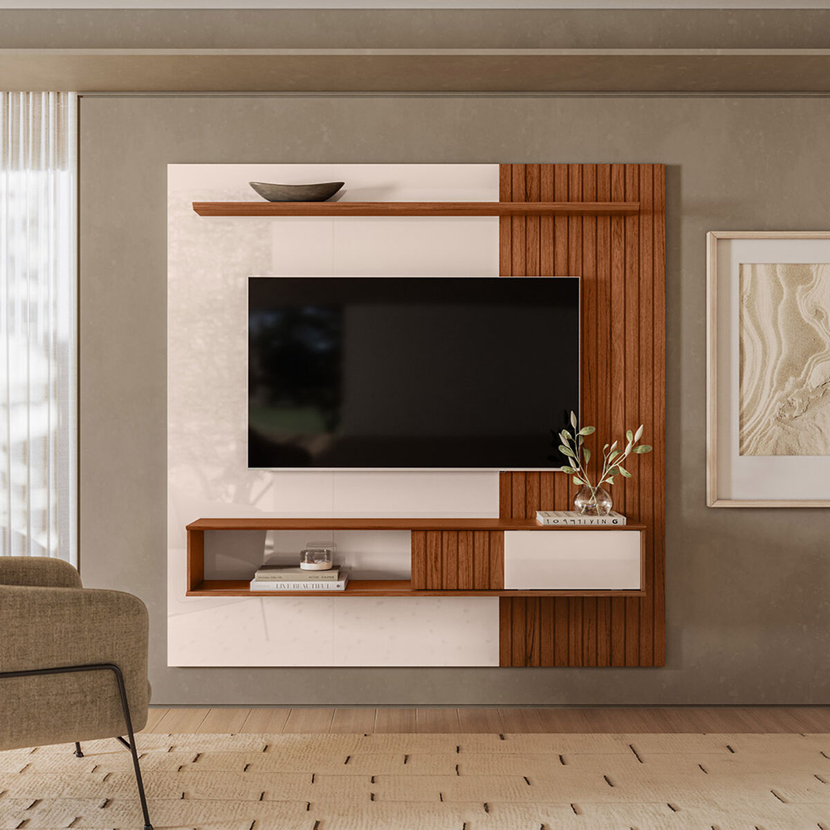 Panel TV Di Poretti Design Cosmo Hasta 70" Caf&eacute;