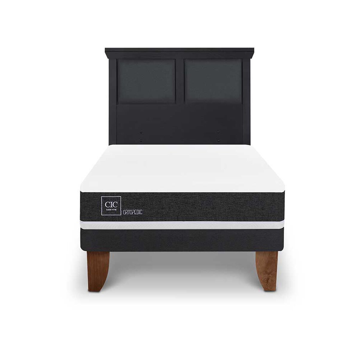 Cama Europea CIC 1,5 Plazas Ortopedic + Respaldo Torino Negro