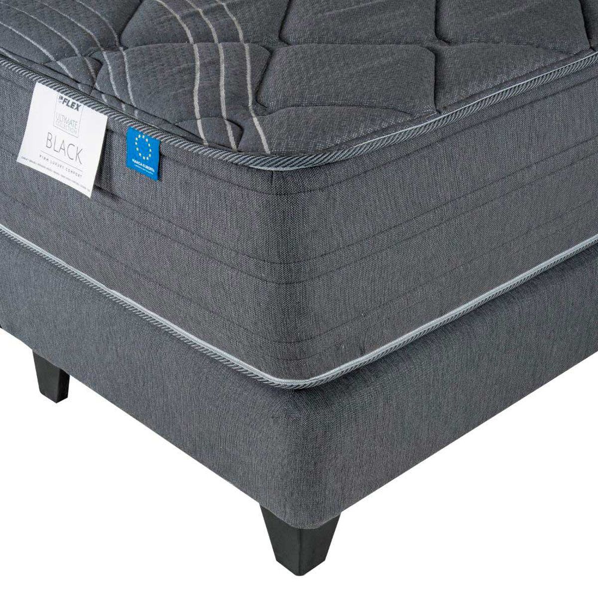 Cama Europea Flex Base Dividida 2 Plazas Black + Respaldo Modern Grafito + 2 Veladores Rover