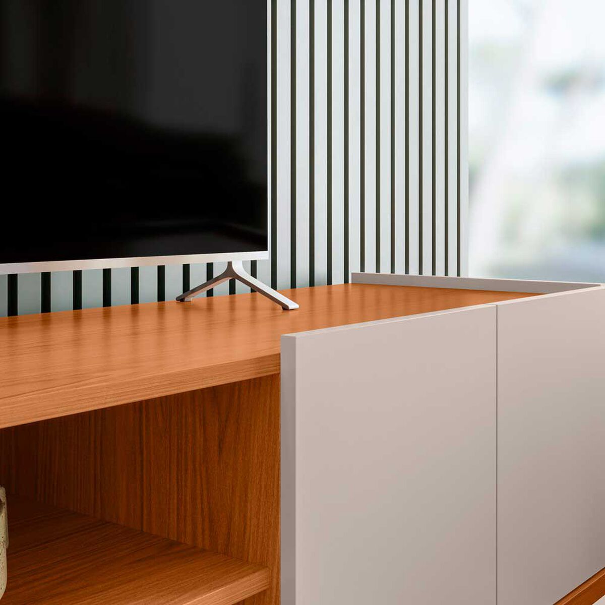 Rack TV Brazos Altavision Hasta 75" Blanco Crema y Café