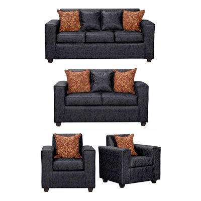 Juego de Living Black Factory Ezeiza Sofá 3 Cuerpos + Sofá 2 Cuerpos + Dos Sillones 1 Cuerpo Negro