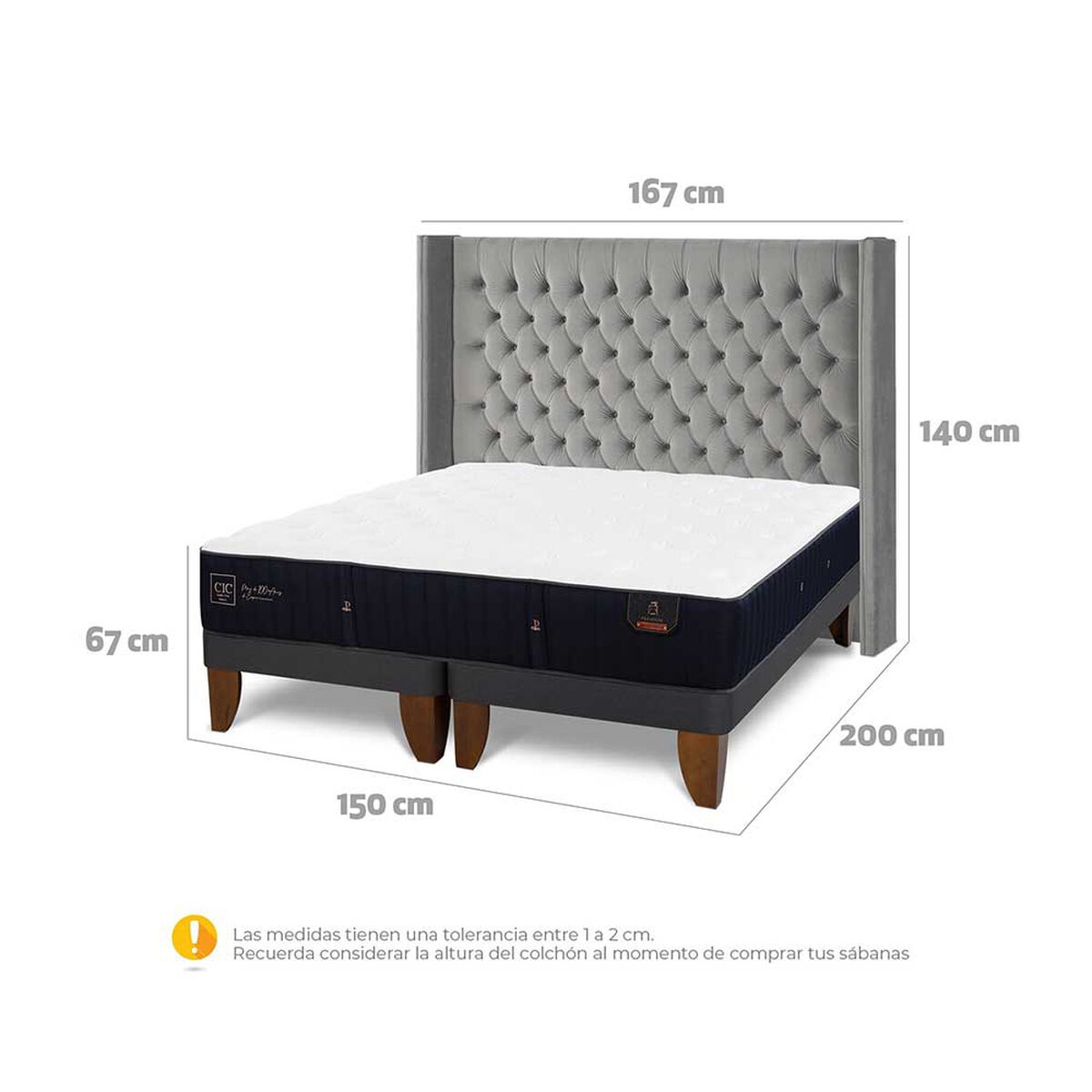 Cama Europea CIC Base Dividida 2 Plazas Premium + Respaldo Sesia
