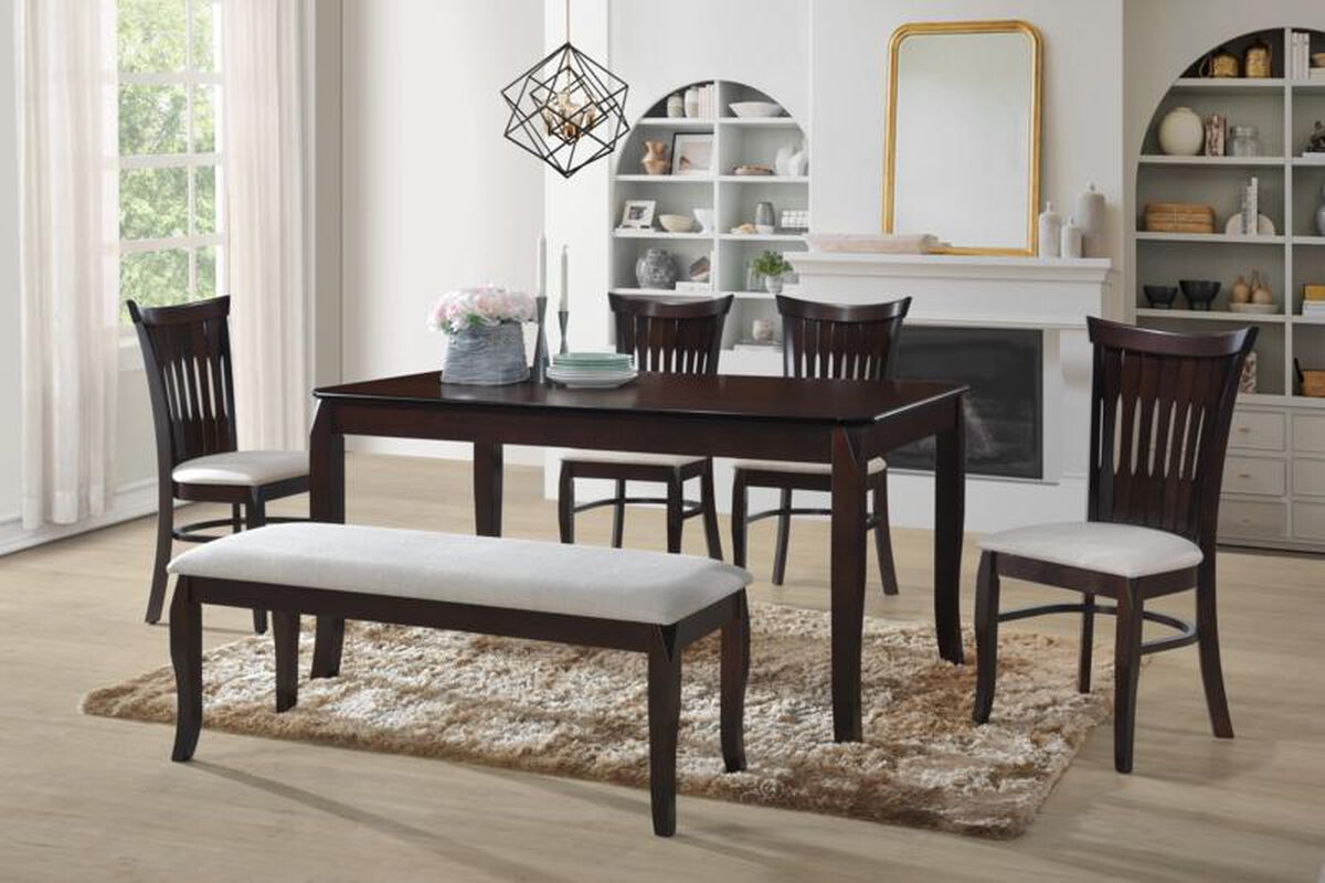 Combo Mesa de Comedor Arthome T-793/6S Moka + 4 Sillas de Comedor Arthome C-5914 Moka + Banqueta Arthome B-5914 Moka