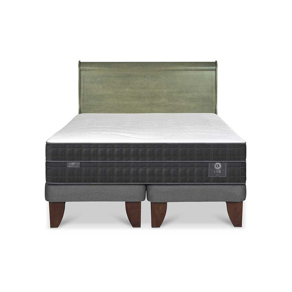 Cama Europea CIC Base Dividida 2 Plazas Lux + Respaldo Miro Olivo