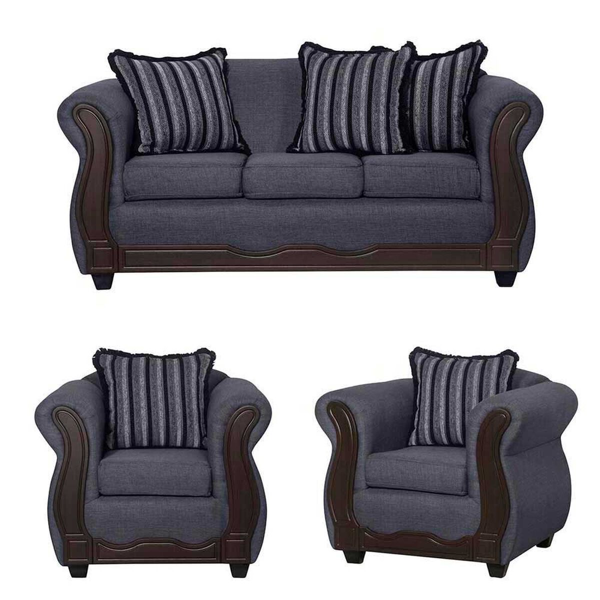 Juego de Living Black Factory Sofia Sof&aacute; 3 Cuerpos + Dos Sillones 1 Cuerpo Marengo