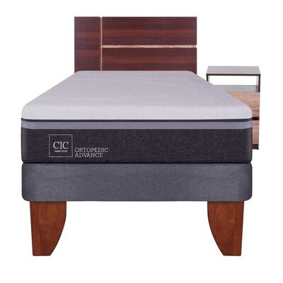 Cama Europea CIC 1,5 Plazas Ortopedic Advance + Respaldo + Velador Enio