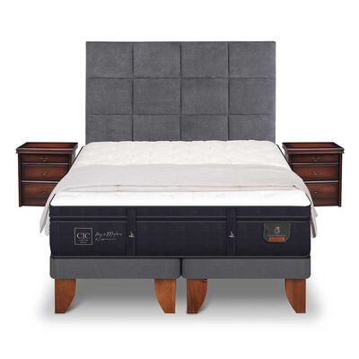 Cama Europea CIC Base Dividida S&uacute;per King S&uacute;per Premium + Respaldo + Veladores + Plum&oacute;n Ganso