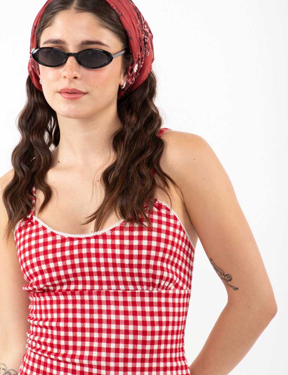 Vestido Corto Pabilo Vichy Sin Mangas Mujer Icono