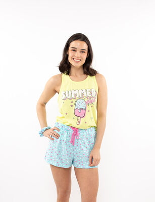 Imagen 1 del producto Pijama Sin Mangas Mujer Icono Amarillo, Aqua, Gris