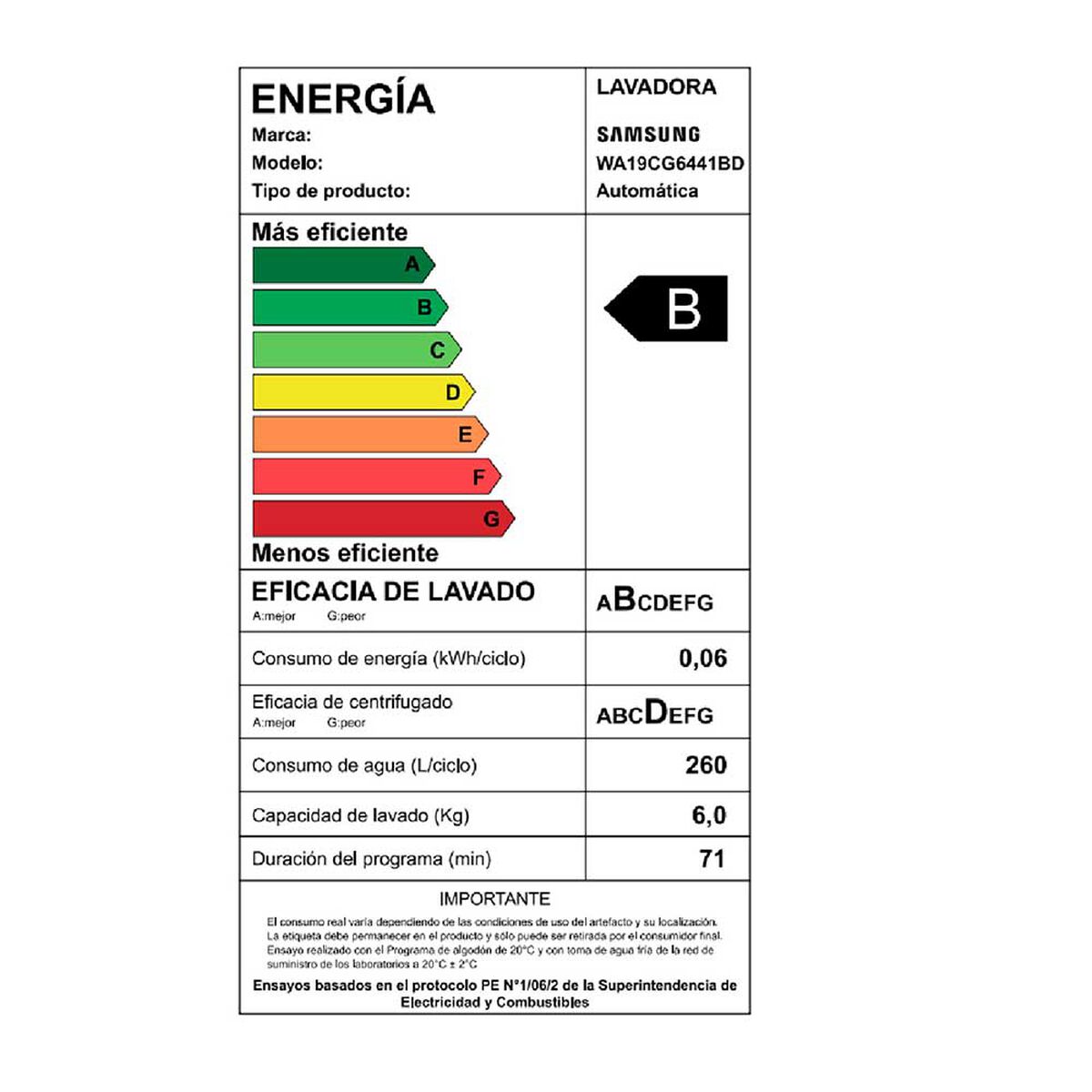 Lavadora Automática Samsung WA19CG6441BDZS 19 kg.