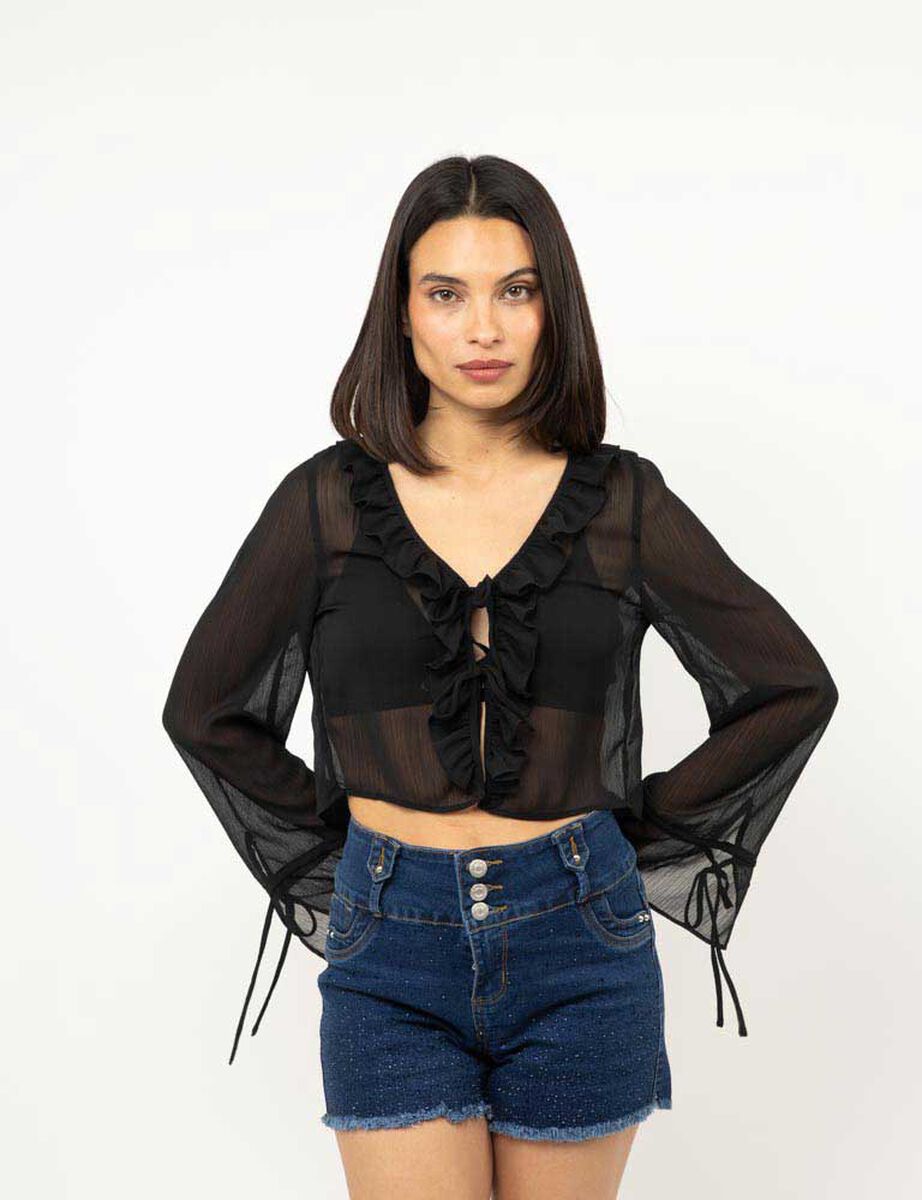 Blusa Transparente Manga Campana Mujer Fiorucci