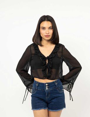 Imagen 1 del producto Blusa Transparente Manga Campana Mujer Fiorucci Negro, Rojo