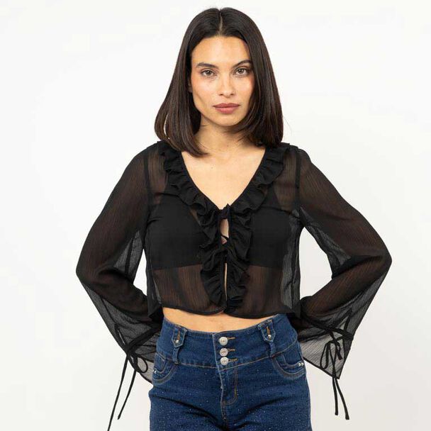 Blusa Transparente Manga Campana Mujer Fiorucci