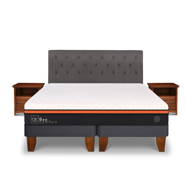 Cama Europea CIC Base Dividida King Bee Comfort + Respaldo + 2 Veladores